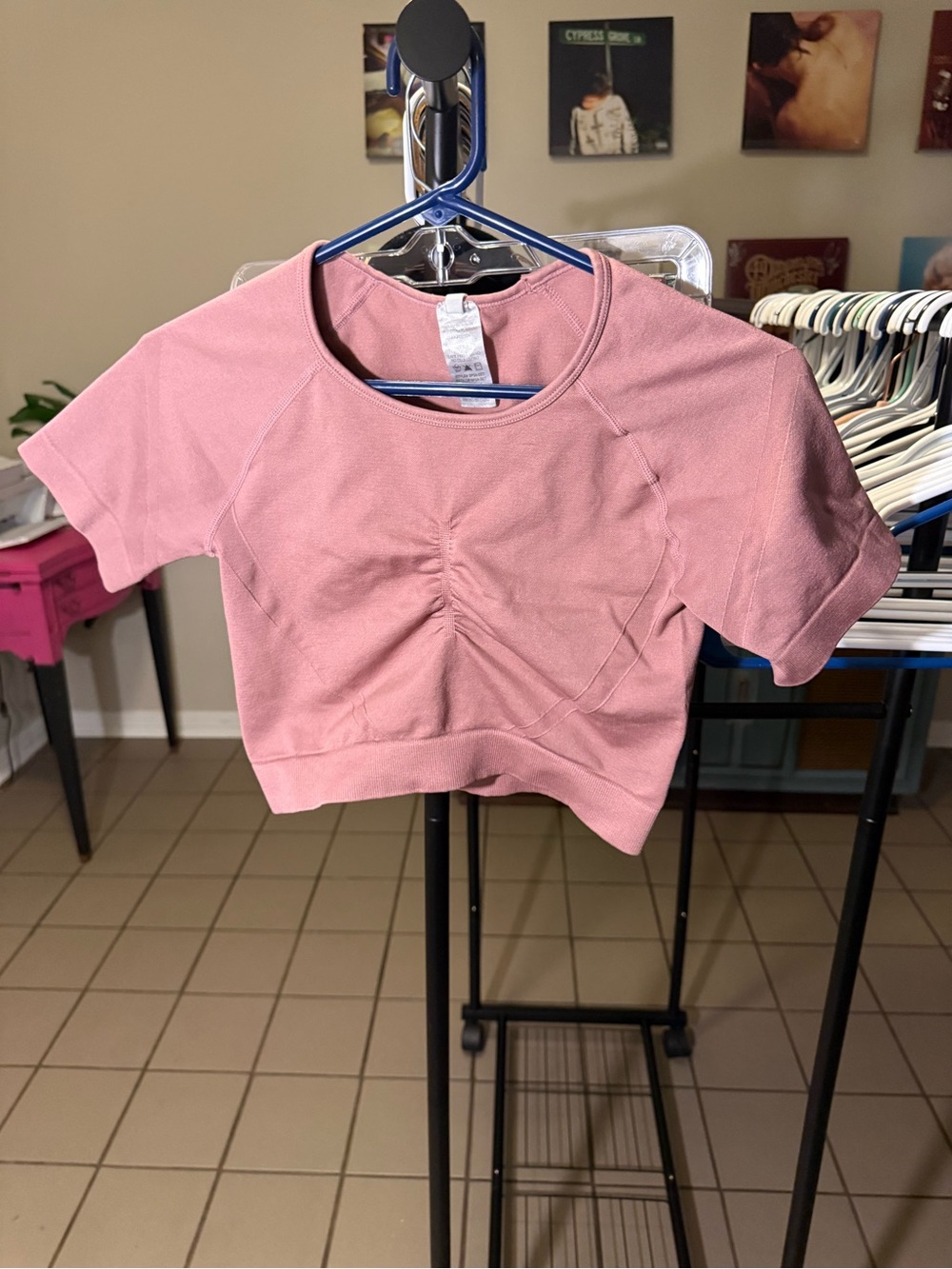 New Mix Dusty Rose Ruched Short Sleeve Crop Top